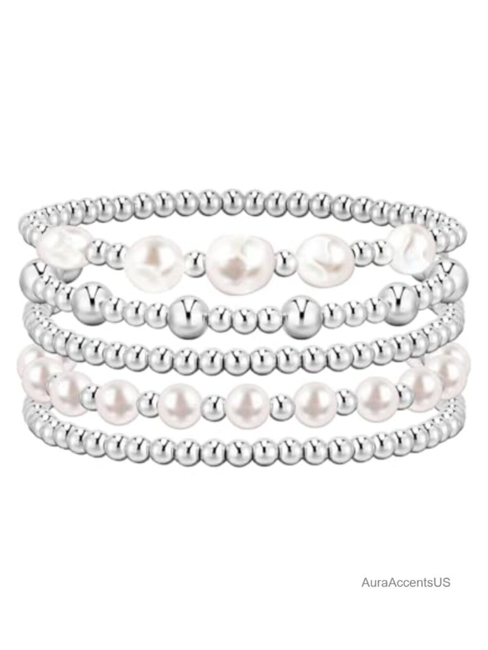 Beaded Bracelet Stack Set for Women, Adjustable Stretch Pearl Ball Bracelet Pack